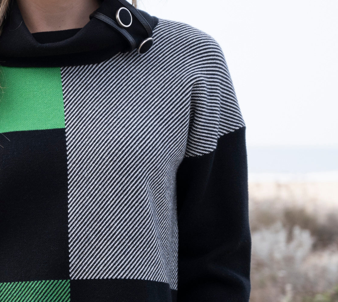 Cowl Neck Block Sweater