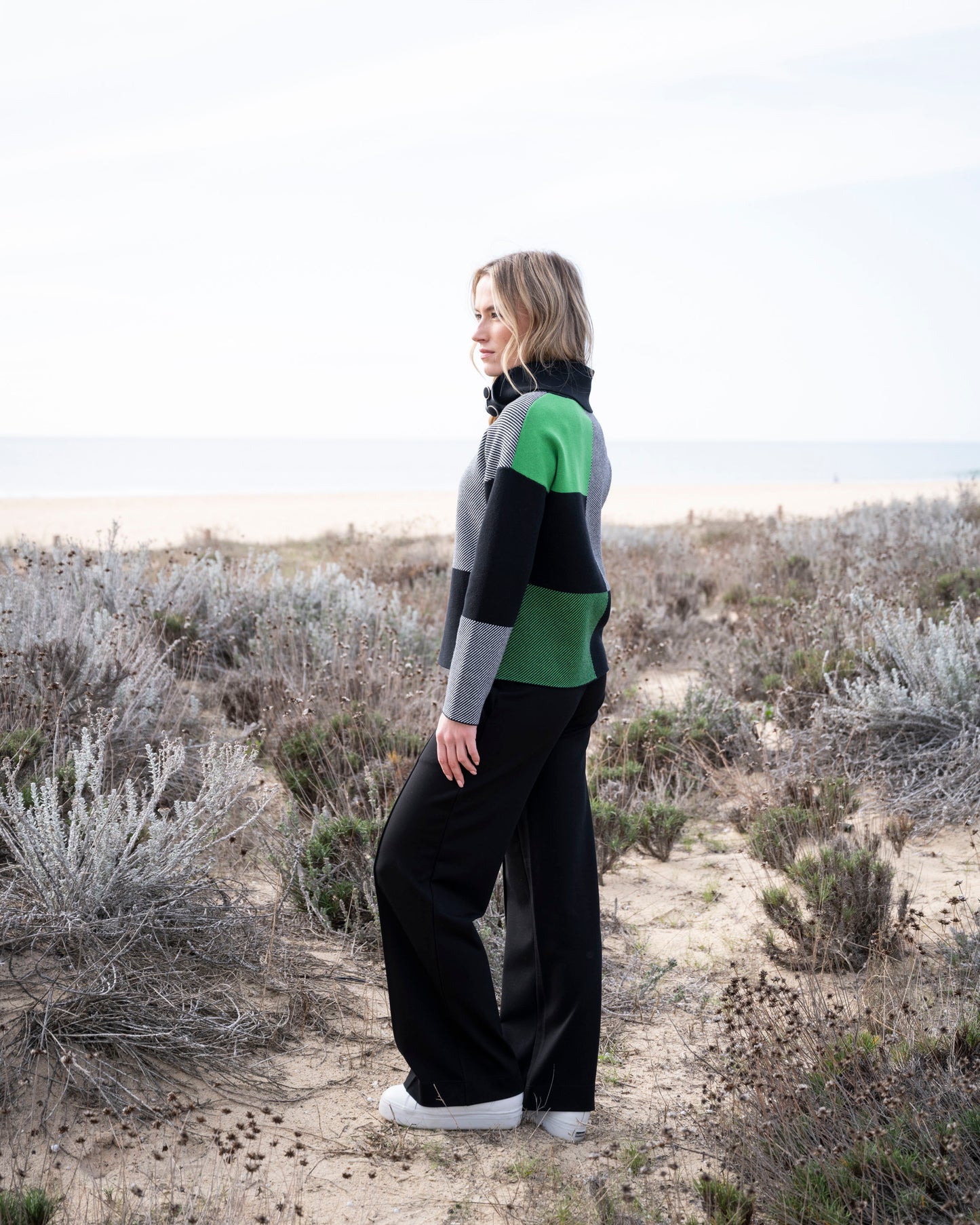 Cowl Neck Block Sweater