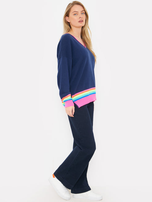 Rainbow Stripe V Neck Sweater