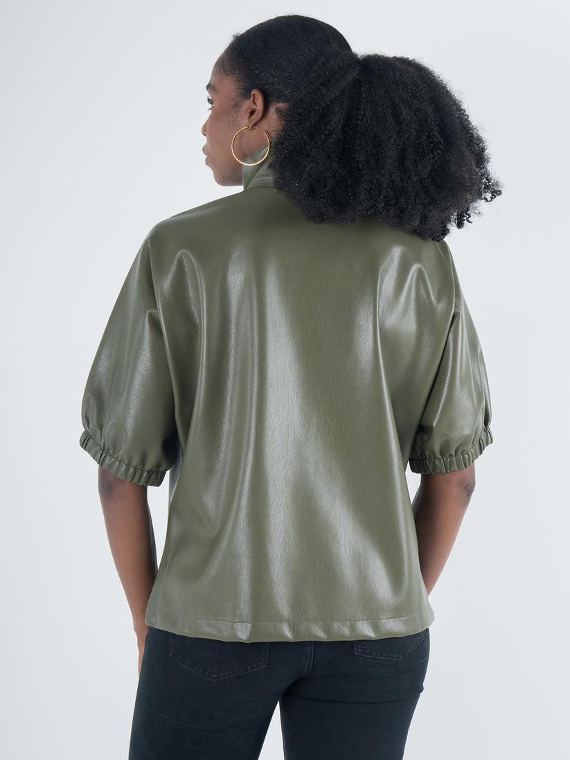 Olive Vegan Leather Top
