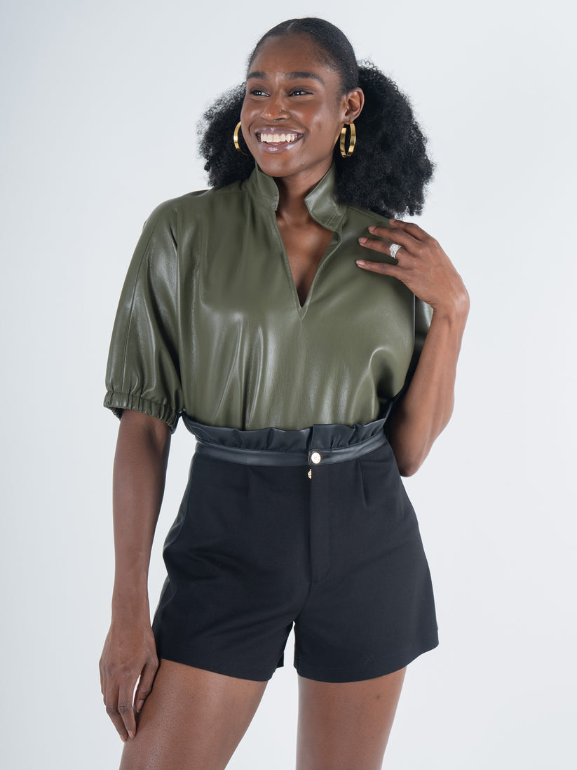 Olive Vegan Leather Top
