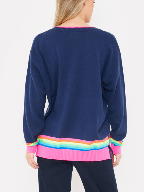 Rainbow Stripe V Neck Sweater