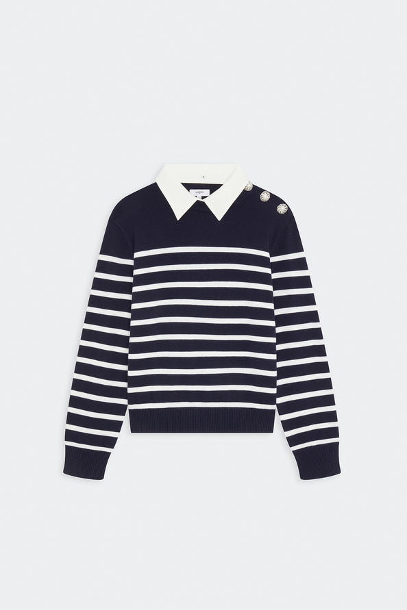 Striped Sweater with Button Details