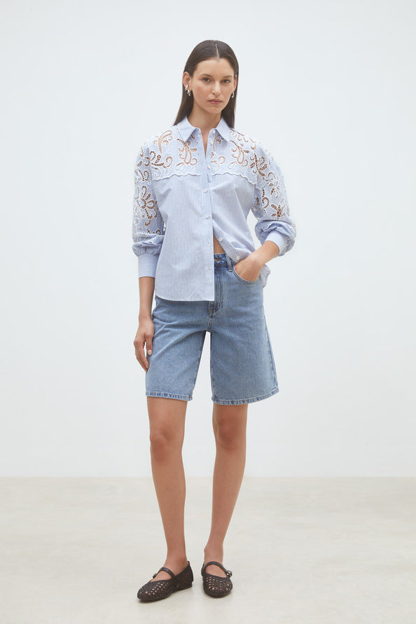 Alicia Embroidered striped shirt