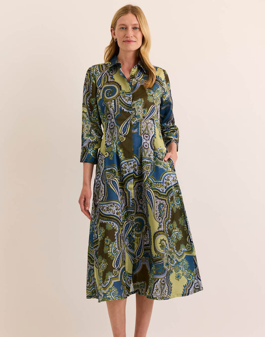 Martina 3/4 Sleeve Opulent Olive Paisley Dress