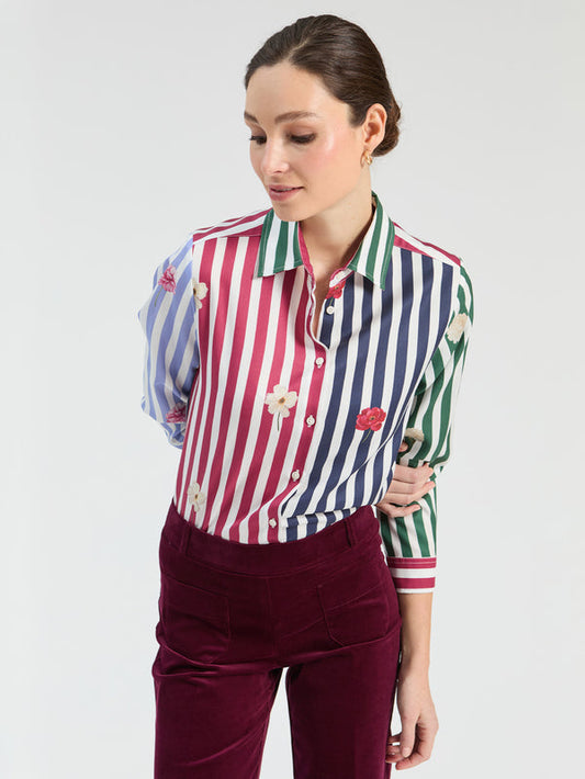 Multicolored Striped Floral Shirt
