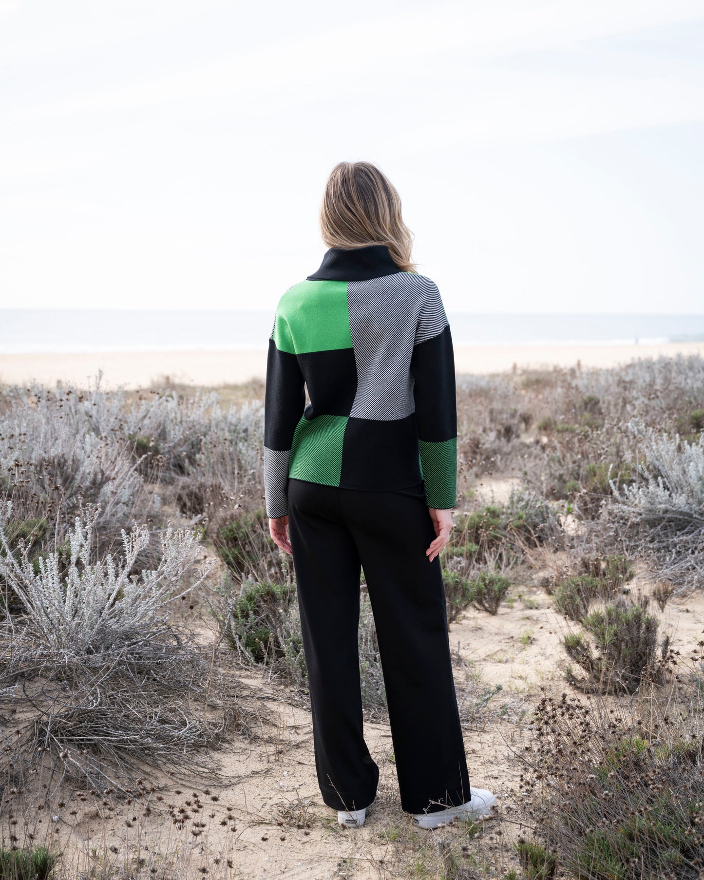 Cowl Neck Block Sweater