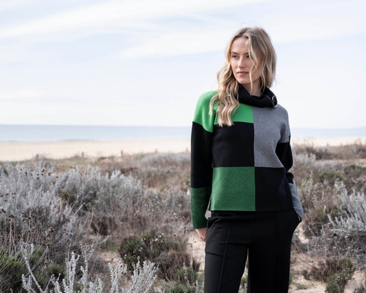 Cowl Neck Block Sweater