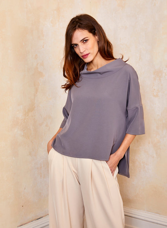 Cowl Neck Hi Lo Grey Top