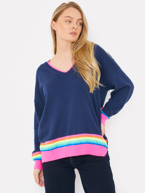 Rainbow Stripe V Neck Sweater