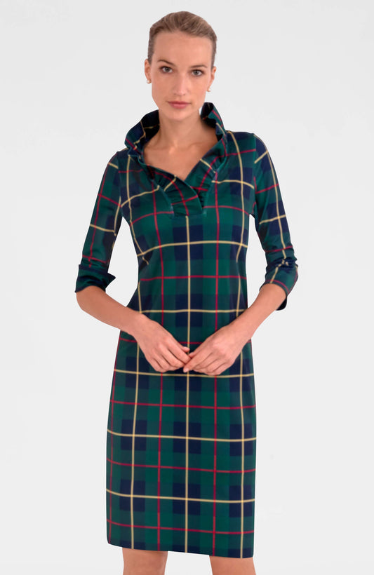 Plaid Ruffle Neck Dress