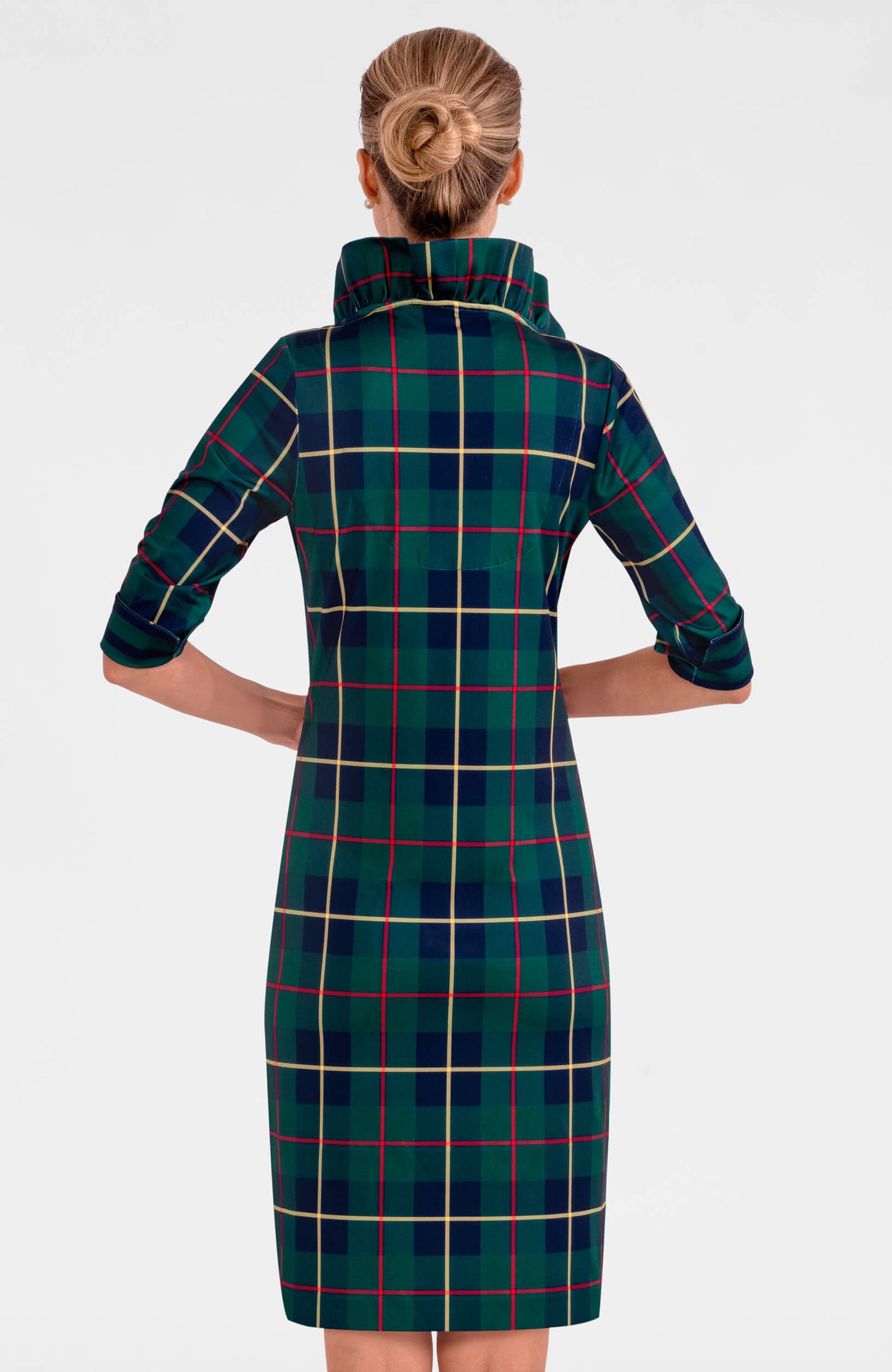 Plaid Ruffle Neck Dress
