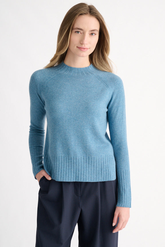 Rib Trim Funnel Cashmere Sweater