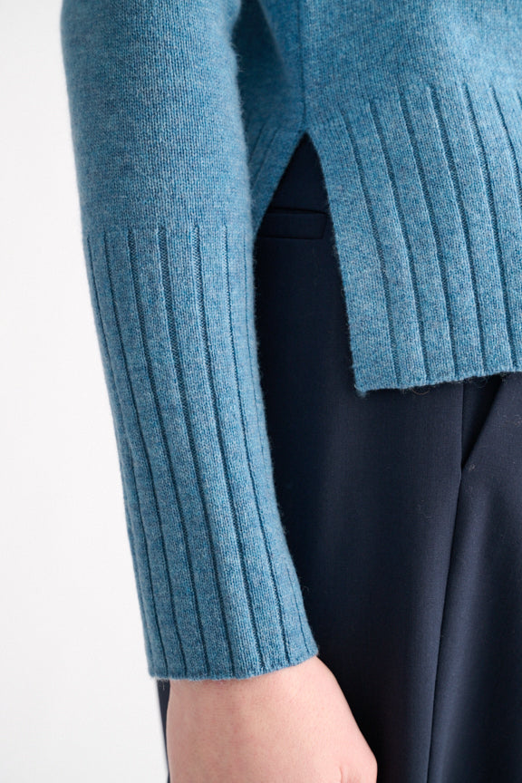 Rib Trim Funnel Cashmere Sweater