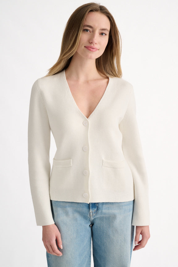 Double Knit Vee Cream Cardigan
