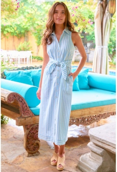Long Ellis Pastel Blue Stripe Dress