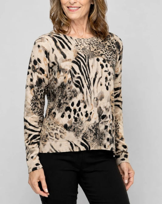 Crew Neck Animal Print Sweater