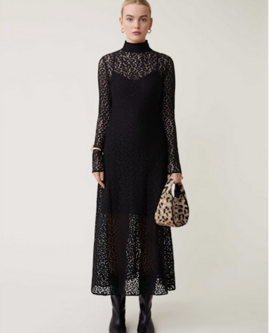 Chiara Black Leopard Lace Dress