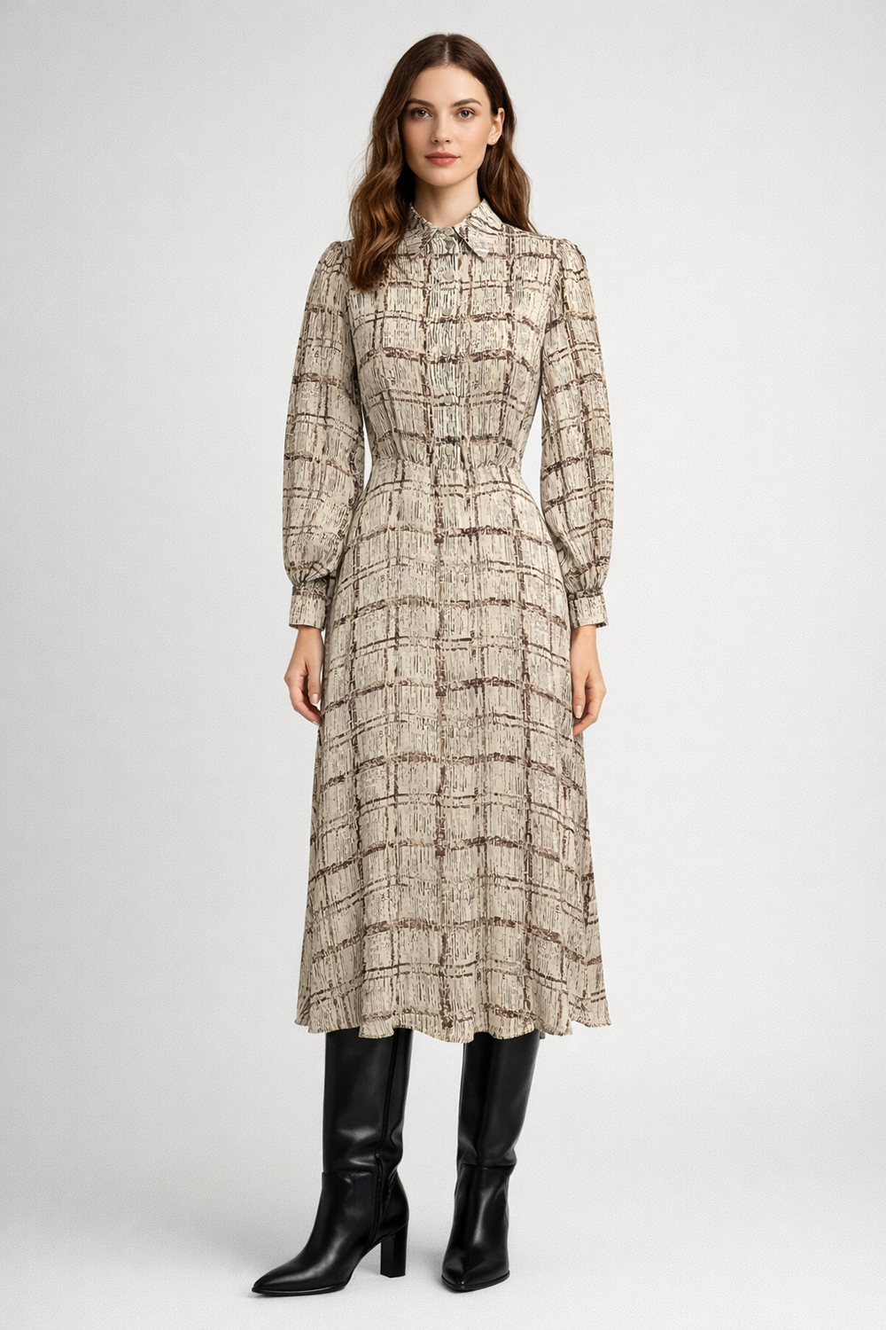 Sori Brown/Cream Plaid Dress