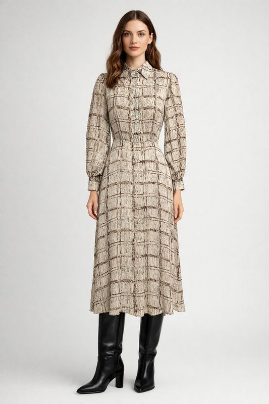 Sori Brown/Cream Plaid Dress