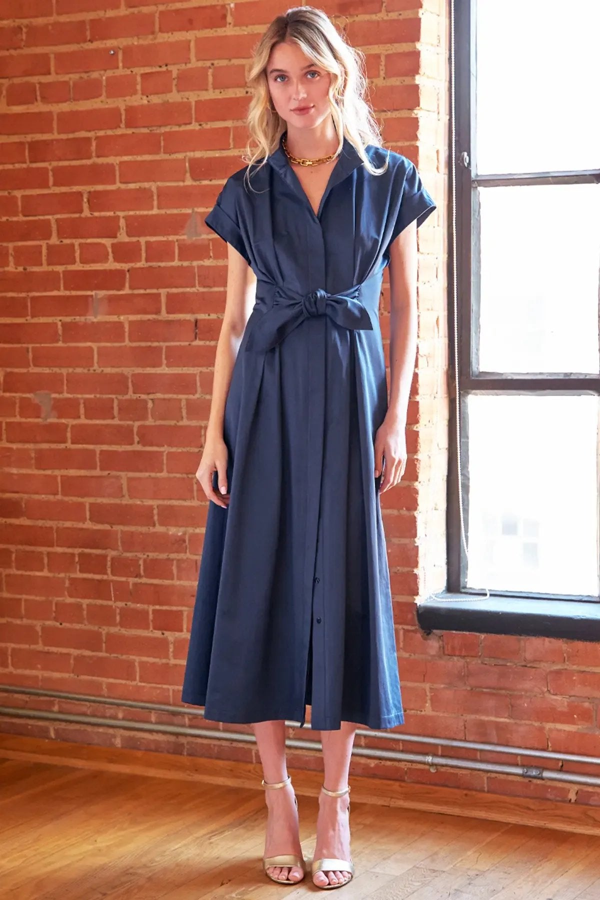 Long Rocky Satin Navy Dress