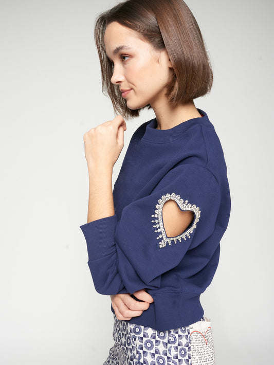 Beaded Heart Navy Sweatshirt
